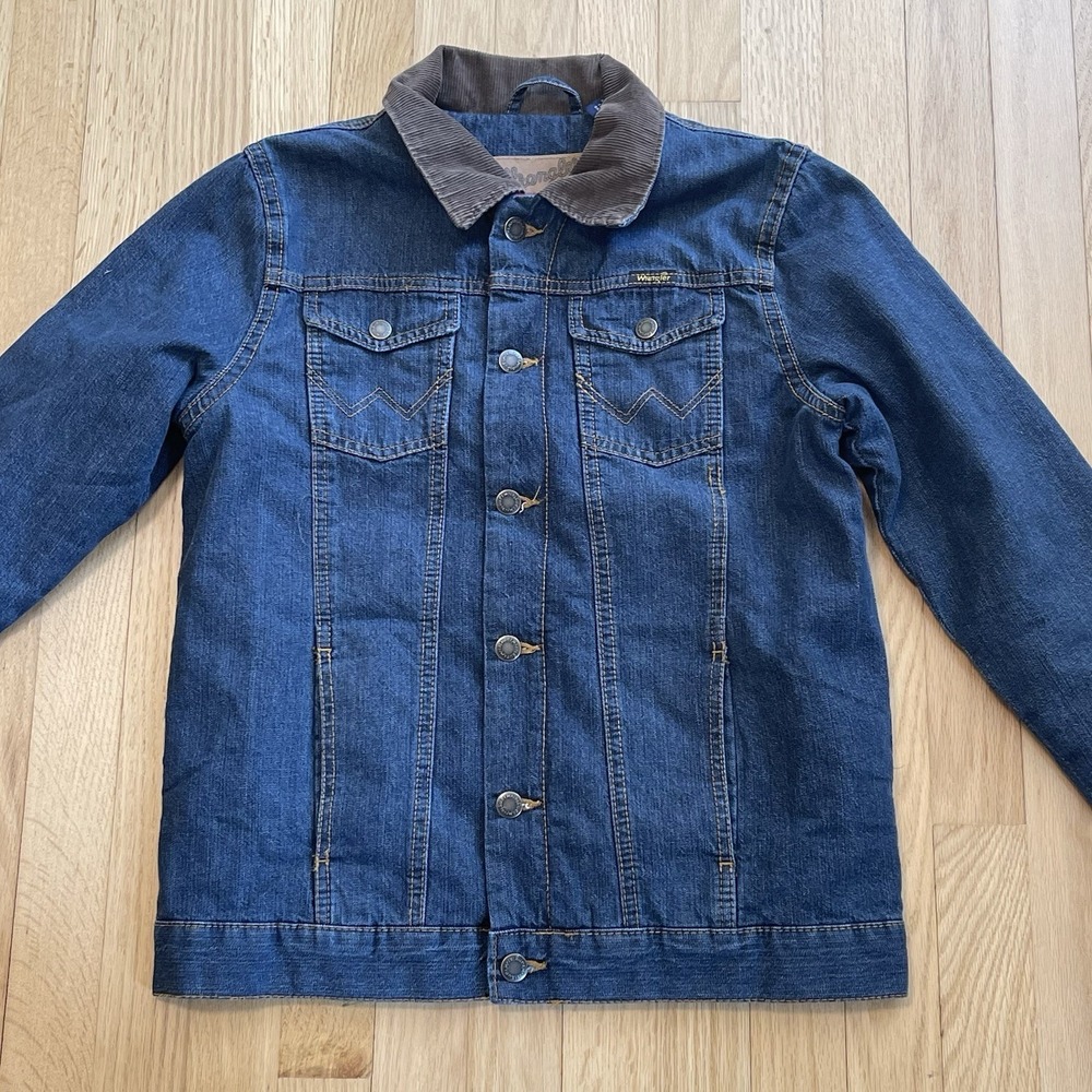 Wrangler Denim Jacket Boys XL Corduroy Collar Blanket/Flannel Lined Blue Jean